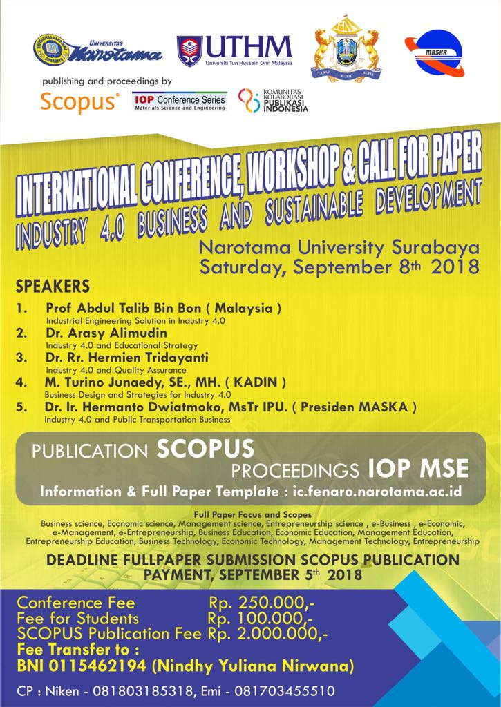 International Conference, Workshop & Call For Paper Narotama University Surabaya